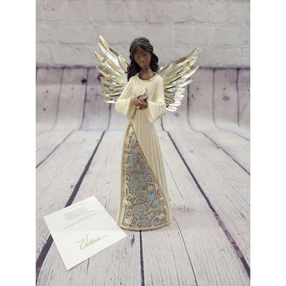 Valerie Parr Hill 9" Christmas Angel Holding Dove with Filigree Dress, Black NIB - Picture 1 of 9
